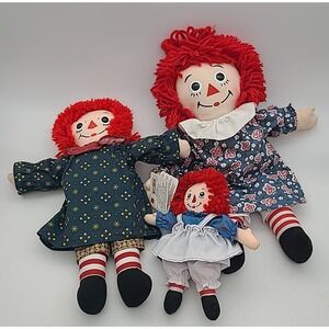 3 Raggedy Ann Plush Dolls Vtg Lot 1996 2002 2005 Applause Hasbro‎ Beanbag